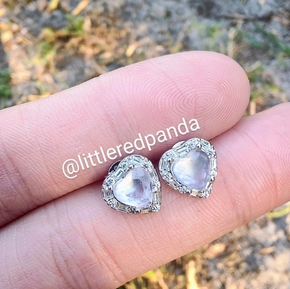 Moonstone and CZ studs - Picture 2 of 4